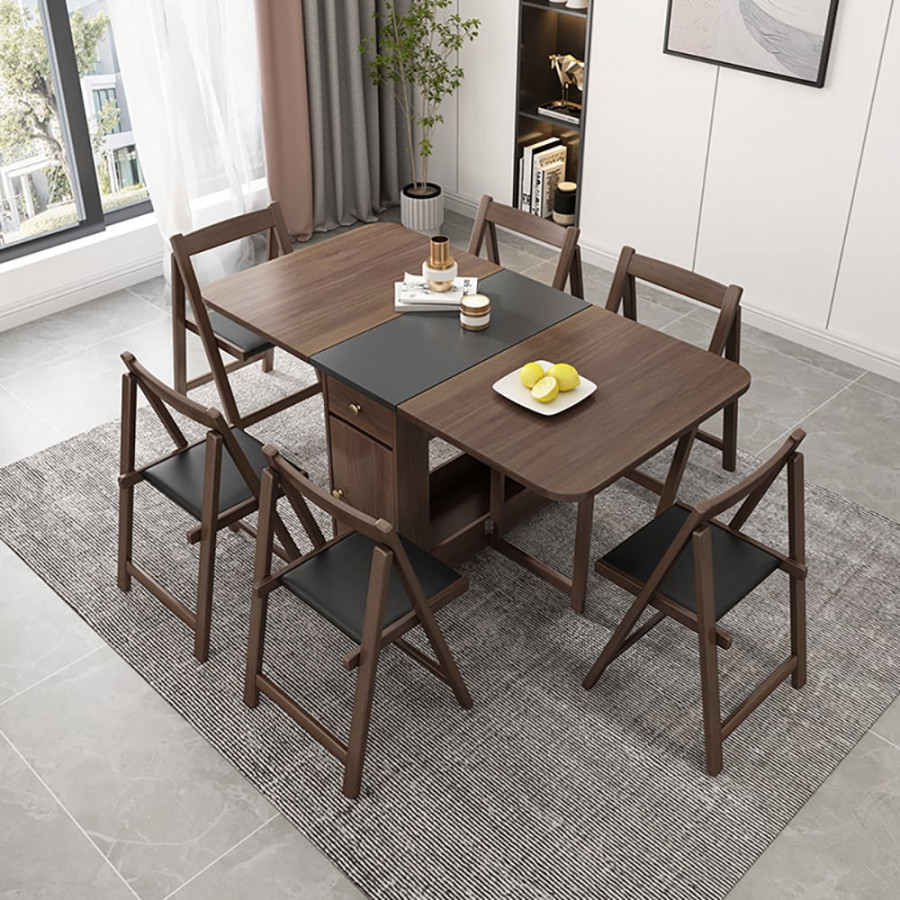 HMR - Dining Set 59.1" Modern Rectangle Folding Wood Dining Table with 4 Chairs