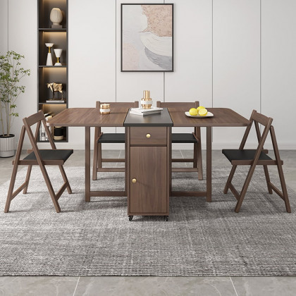 HMR - Dining Set 59.1" Modern Rectangle Folding Wood Dining Table with 4 Chairs