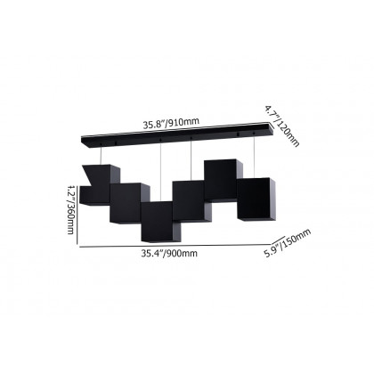 HMR - Modern Linear Kitchen Island Light 6-Light Square Pendant Light
