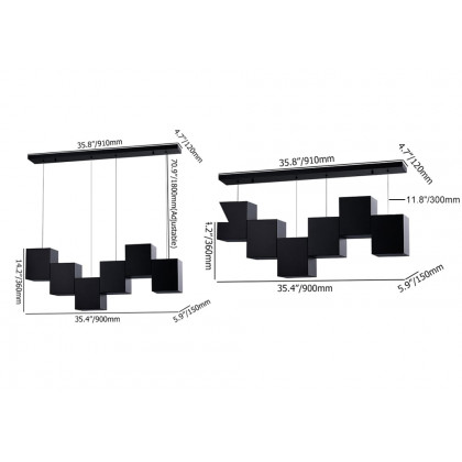 HMR - Modern Linear Kitchen Island Light 6-Light Square Pendant Light