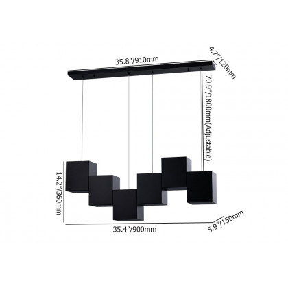 HMR - Modern Linear Kitchen Island Light 6-Light Square Pendant Light