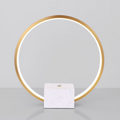 HMR - Modern LED Circle Table Lamp in Gold with White Marble Base