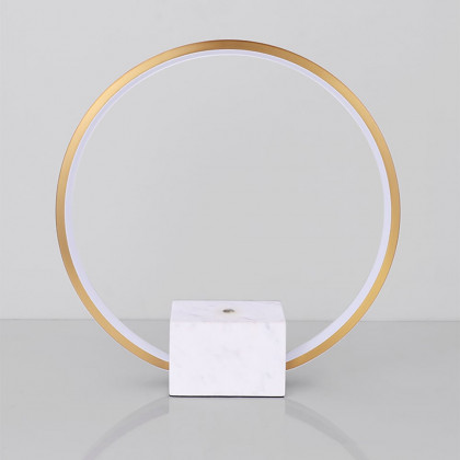 HMR - Modern LED Circle Table Lamp in Gold with White Marble Base