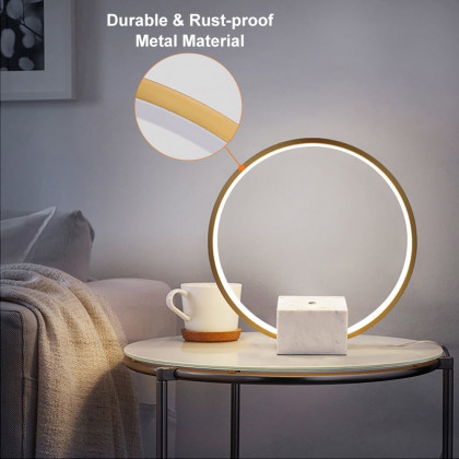 HMR - Modern LED Circle Table Lamp in Gold with White Marble Base