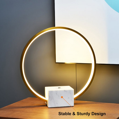 HMR - Modern LED Circle Table Lamp in Gold with White Marble Base