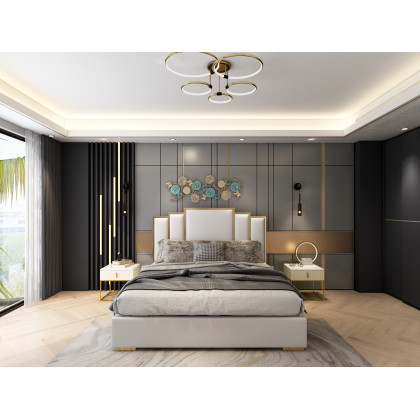 HMR - Modern LED Circle Table Lamp in Gold with White Marble Base