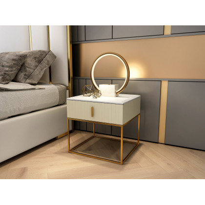 HMR - Modern LED Circle Table Lamp in Gold with White Marble Base