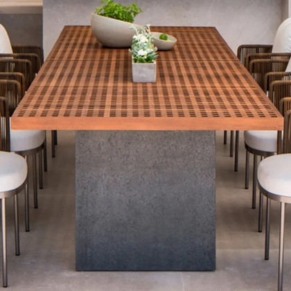 HMR - 94.5" Outdoor Rectangle Hollow Teak Dining Table for 8 Person