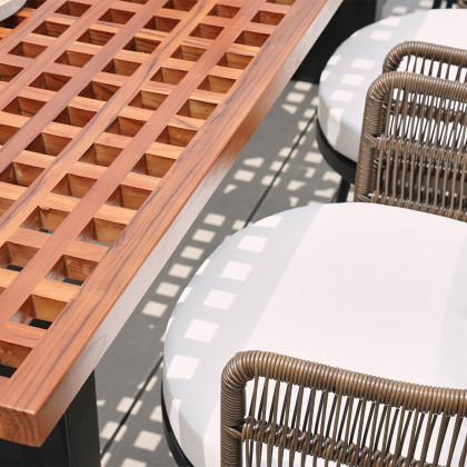 HMR - 94.5" Outdoor Rectangle Hollow Teak Dining Table for 8 Person