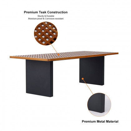 HMR - 94.5" Outdoor Rectangle Hollow Teak Dining Table for 8 Person