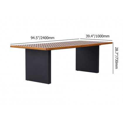 HMR - 94.5" Outdoor Rectangle Hollow Teak Dining Table for 8 Person