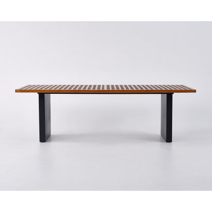HMR - 94.5" Outdoor Rectangle Hollow Teak Dining Table for 8 Person
