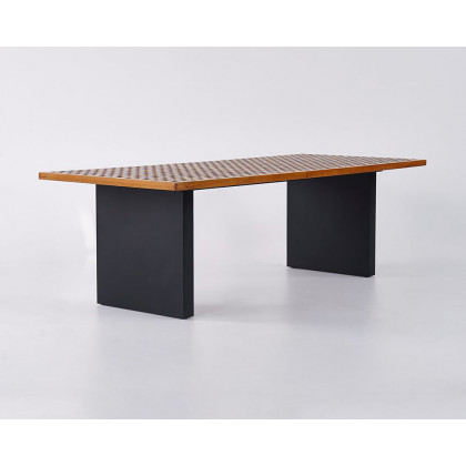 HMR - 94.5" Outdoor Rectangle Hollow Teak Dining Table for 8 Person