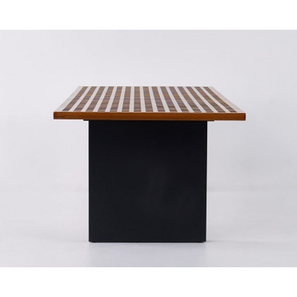 HMR - 94.5" Outdoor Rectangle Hollow Teak Dining Table for 8 Person