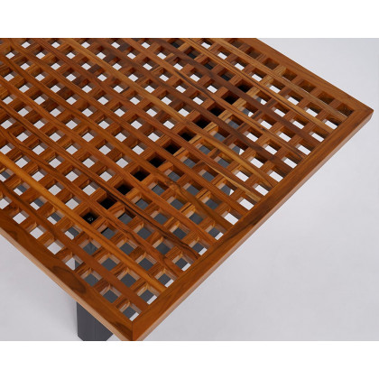 HMR - 94.5" Outdoor Rectangle Hollow Teak Dining Table for 8 Person