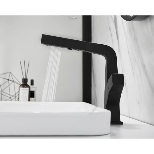 HMR Modern Single Hole Bathroom Sink Faucet Dual Function Pull-Out Spray Faucet - Black