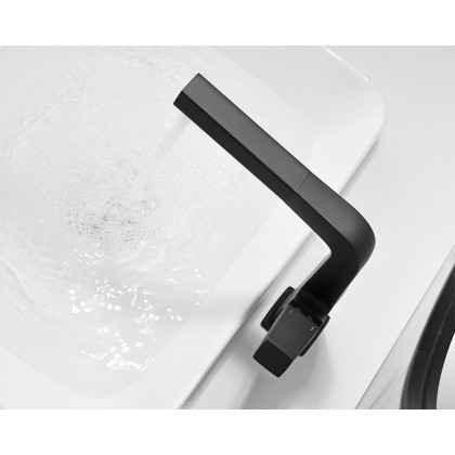 HMR Modern Single Hole Bathroom Sink Faucet Dual Function Pull-Out Spray Faucet - Black