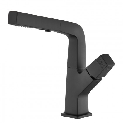 HMR Modern Single Hole Bathroom Sink Faucet Dual Function Pull-Out Spray Faucet - Black