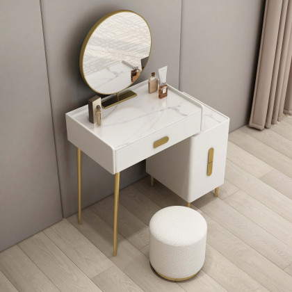 HMR - Inarrow Modern Off-white Makeup Vanity Table with Mirror & Side Table