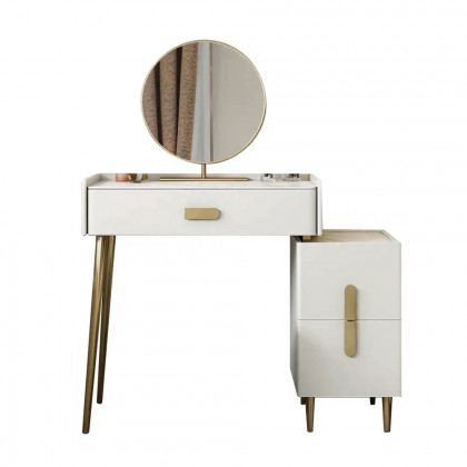 HMR - Inarrow Modern Off-white Makeup Vanity Table with Mirror & Side Table