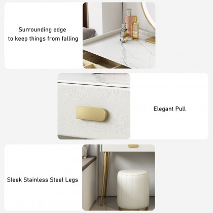 HMR - Inarrow Modern Off-white Makeup Vanity Table with Mirror & Side Table