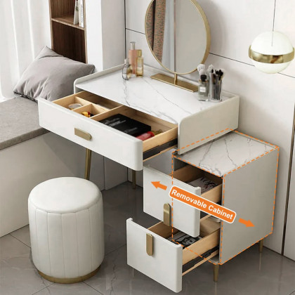 HMR - Inarrow Modern Off-white Makeup Vanity Table with Mirror & Side Table