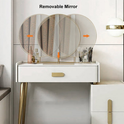 HMR - Inarrow Modern Off-white Makeup Vanity Table with Mirror & Side Table