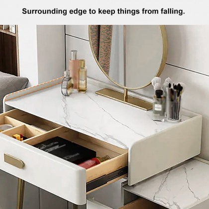 HMR - Inarrow Modern Off-white Makeup Vanity Table with Mirror & Side Table