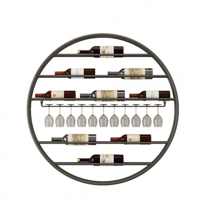 HMR - Modern Metal Black Round Wine Rack Wall Mounted Wine Rack Glass Rack