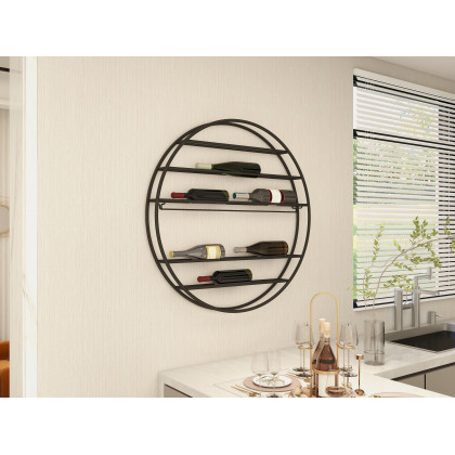 HMR - Modern Metal Black Round Wine Rack Wall Mounted Wine Rack Glass Rack