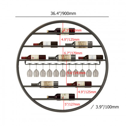 HMR - Modern Metal Black Round Wine Rack Wall Mounted Wine Rack Glass Rack