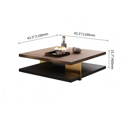 HMR - Industrial Black & Walnut Square Pedestal Coffee Table Solid Wood Accent Table