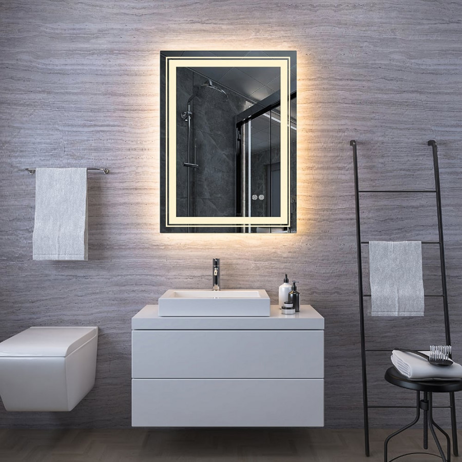 HMR - Modern 24" x 30" Frameless LED Bathroom Vanity Mirror Rectangle Anti-Fog Wall Mirror