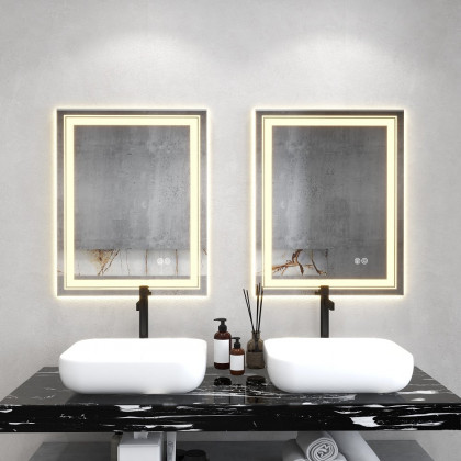 HMR - Modern 24" x 30" Frameless LED Bathroom Vanity Mirror Rectangle Anti-Fog Wall Mirror