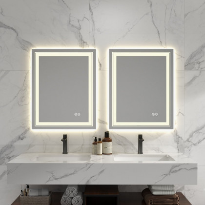 HMR - Modern 24" x 30" Frameless LED Bathroom Vanity Mirror Rectangle Anti-Fog Wall Mirror