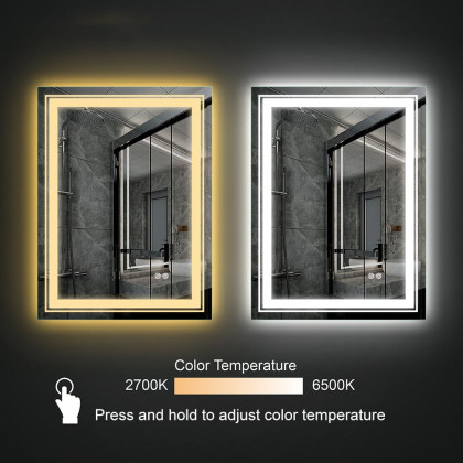 HMR - Modern 24" x 30" Frameless LED Bathroom Vanity Mirror Rectangle Anti-Fog Wall Mirror