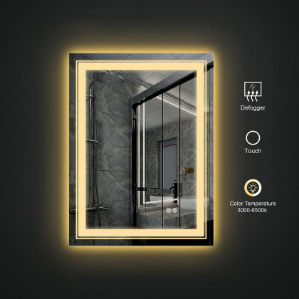 HMR - Modern 24" x 30" Frameless LED Bathroom Vanity Mirror Rectangle Anti-Fog Wall Mirror