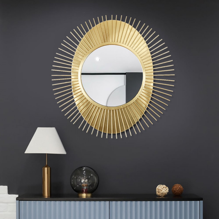 HMR - 36" Luxury Creative Sunburst Gold Metal Wall Mirror Home Decor for Living Room