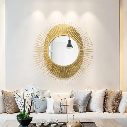 HMR - 36" Luxury Creative Sunburst Gold Metal Wall Mirror Home Decor for Living Room