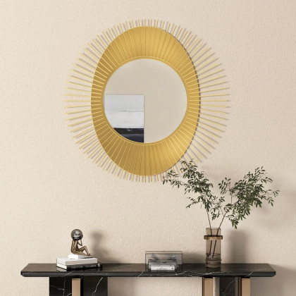 HMR - 36" Luxury Creative Sunburst Gold Metal Wall Mirror Home Decor for Living Room