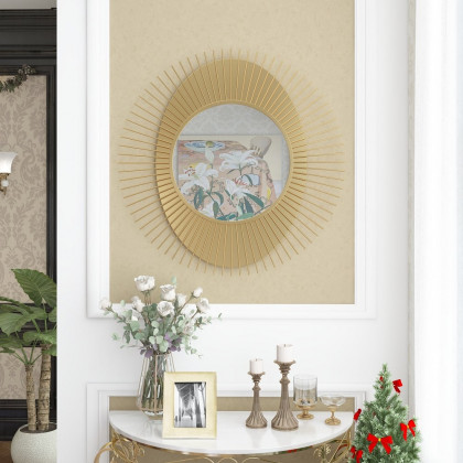 HMR - 36" Luxury Creative Sunburst Gold Metal Wall Mirror Home Decor for Living Room