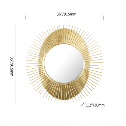HMR - 36" Luxury Creative Sunburst Gold Metal Wall Mirror Home Decor for Living Room