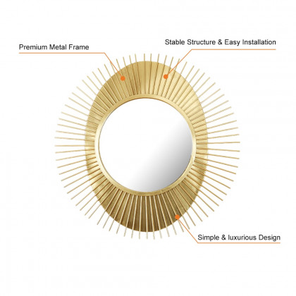 HMR - 36" Luxury Creative Sunburst Gold Metal Wall Mirror Home Decor for Living Room