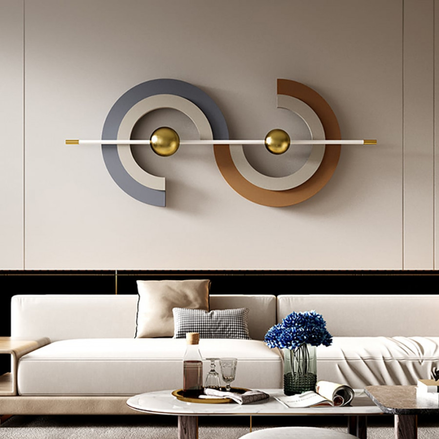 HMR - 47.2" x 17.7" Modern Unique Metal Wall Decor Abstract Wall Art Gray & Gold Living Room
