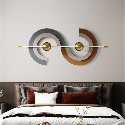 HMR - 47.2" x 17.7" Modern Unique Metal Wall Decor Abstract Wall Art Gray & Gold Living Room