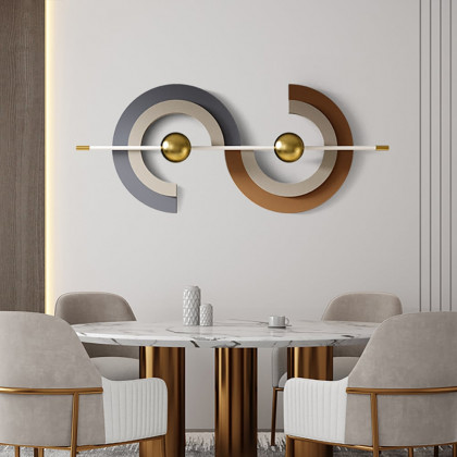 HMR - 47.2" x 17.7" Modern Unique Metal Wall Decor Abstract Wall Art Gray & Gold Living Room