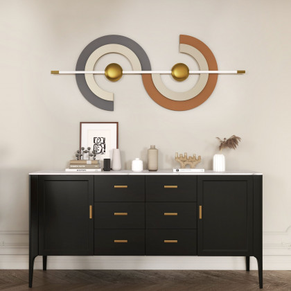 HMR - 47.2" x 17.7" Modern Unique Metal Wall Decor Abstract Wall Art Gray & Gold Living Room