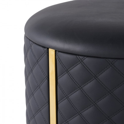 HMR - 15.7" Small Round Vanity Stool PU Leather Upholstered Ottoman Stool in Black