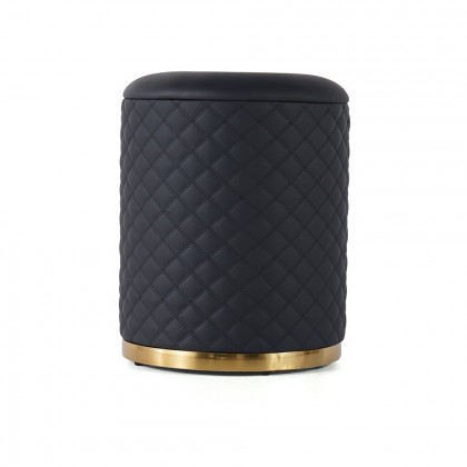 HMR - 15.7" Small Round Vanity Stool PU Leather Upholstered Ottoman Stool in Black