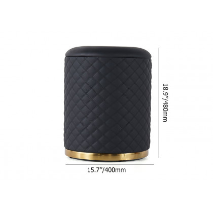 HMR - 15.7" Small Round Vanity Stool PU Leather Upholstered Ottoman Stool in Black